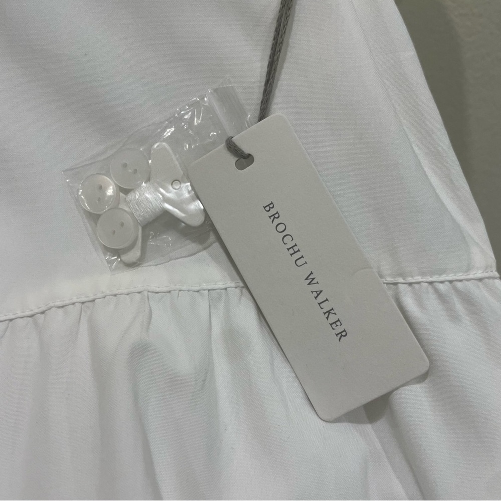 NWT Brochu Walker Havana Mini Dress White Tiered Puff Sleeve Button Front Large - Picture 13 of 16